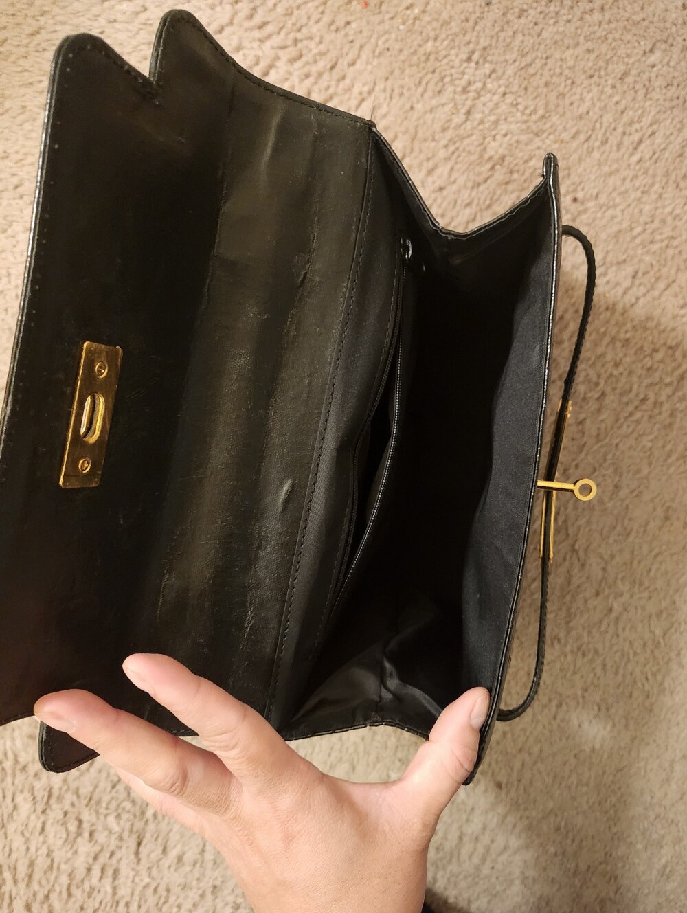 Large Glossy Black Croc-Embossed Top-Handle Bag - Picture 12 of 13